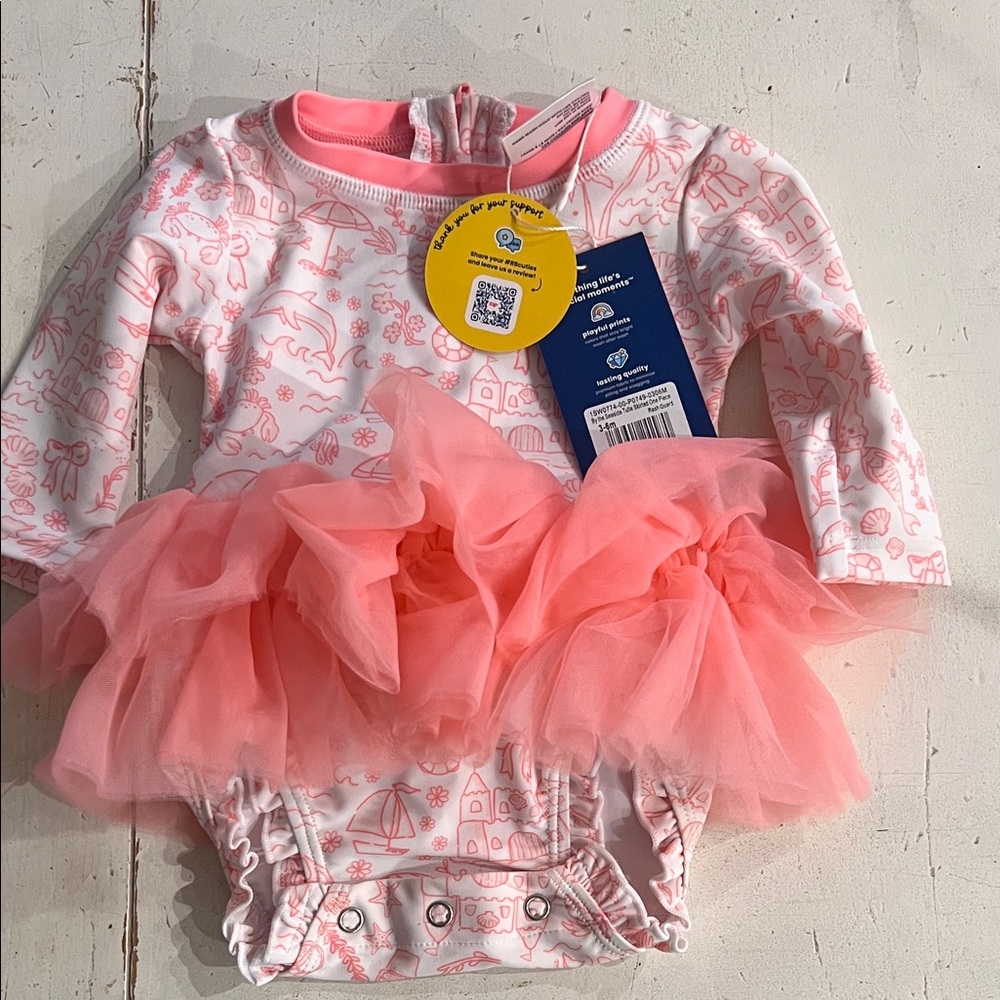 Ruffle Butts Tulle Skirt Rash Guard Swimsuit - Baby Girl 3-6 Months- NEW W/ TAGS